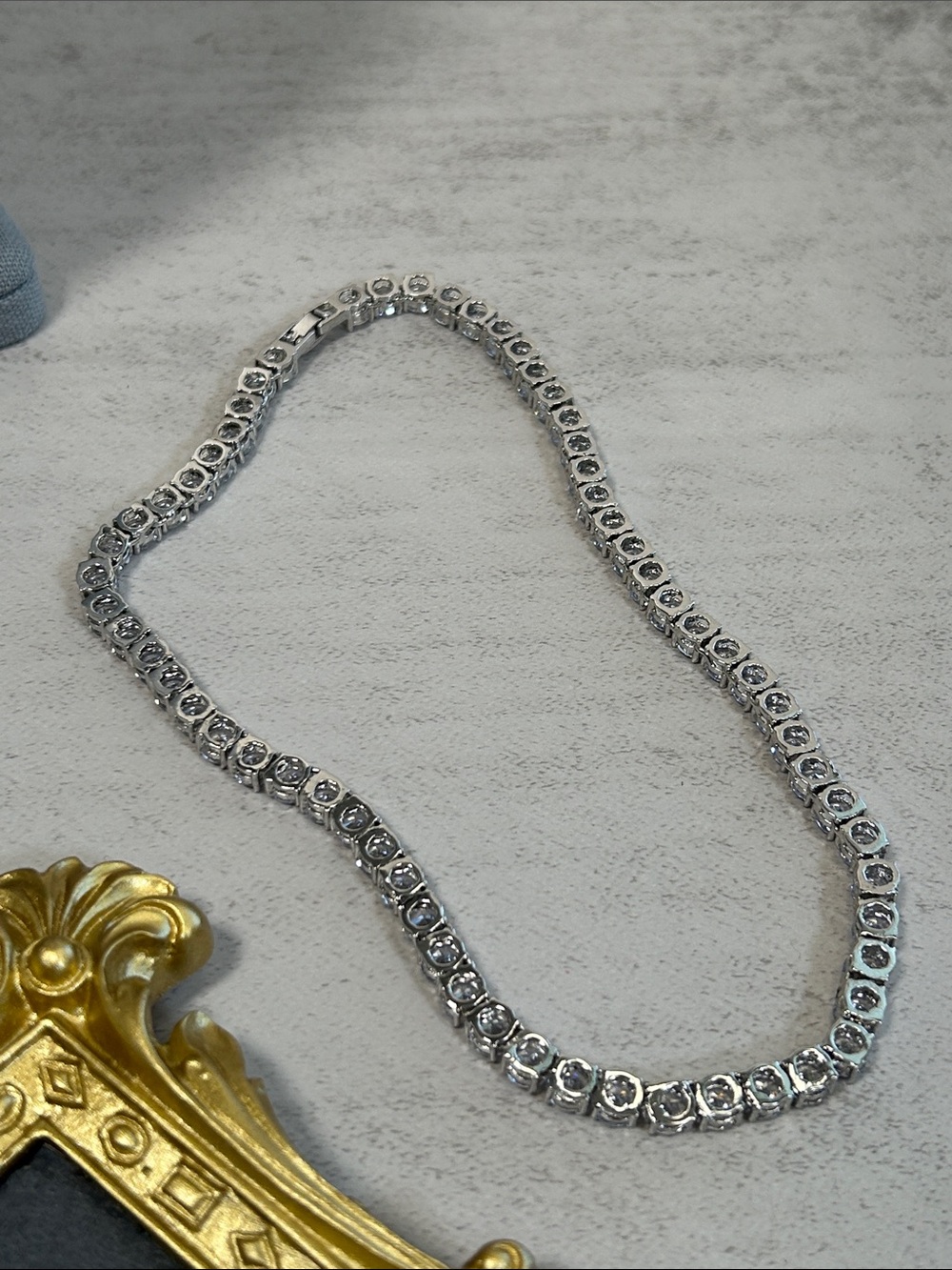 Silver Clear Crystal Tennis Necklace - Elegant Sparkle - Picture 8 of 10
